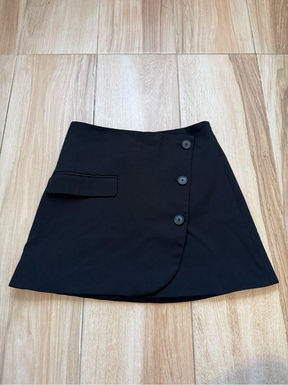 a new day Black Wrap-Style Mini Skirt with Button Detail